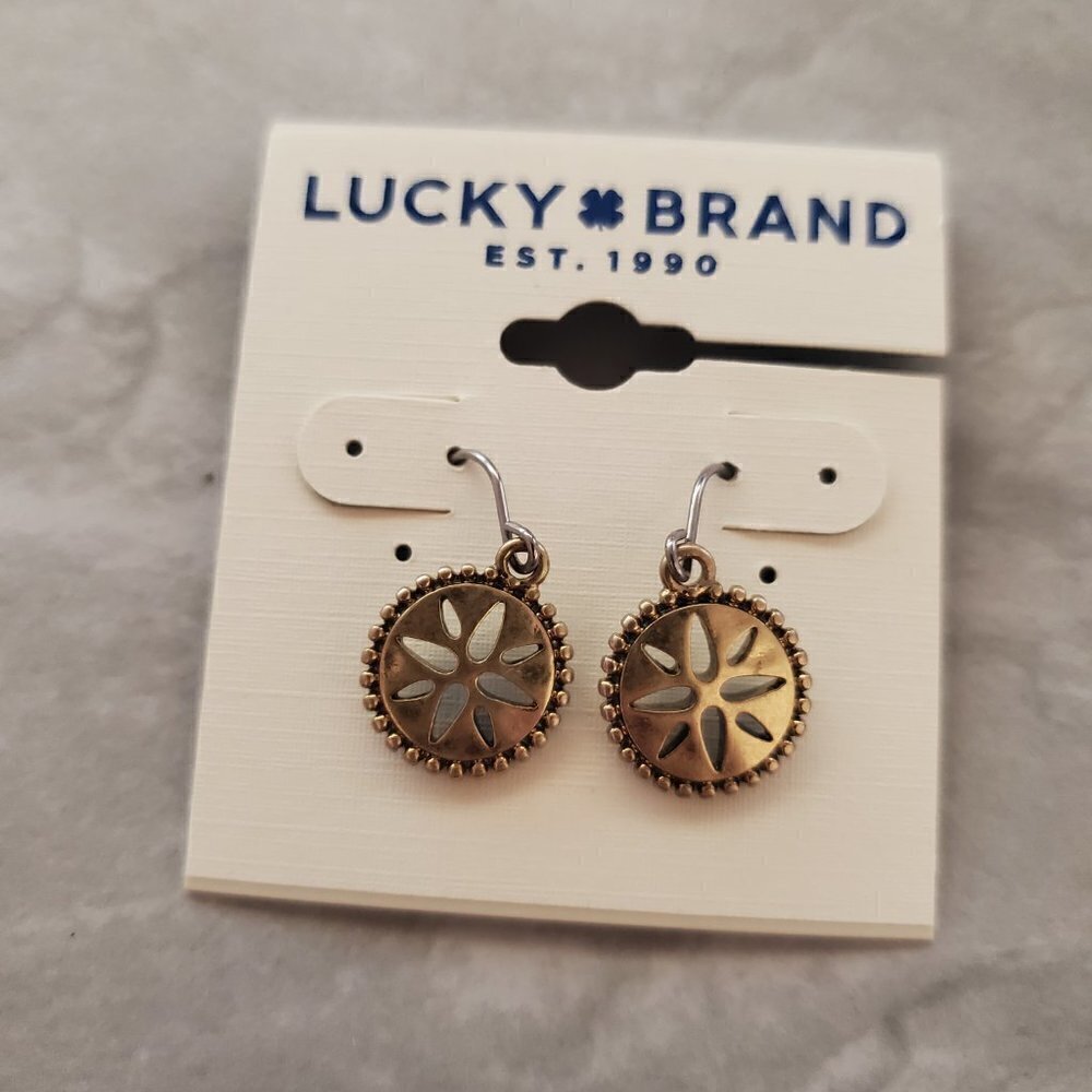 🍀 NEW Lucky Brand Medallion Circle Disk Drop Dangle Earrings 🍀 - Picture 3 of 4